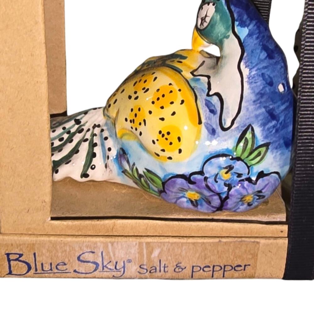 Blue Sky Peacock Ceramic Salt and Pepper Shakers Multicolor New - Picture 3 of 11